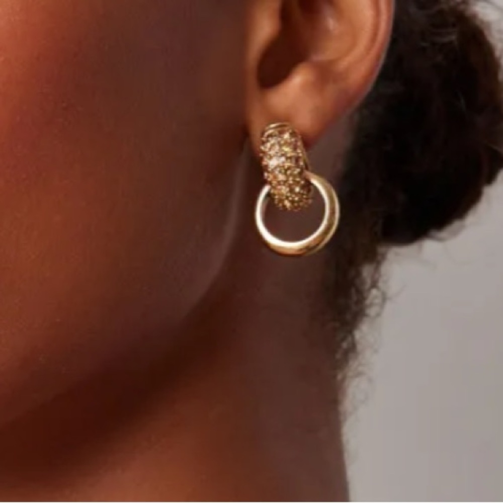 Oscar de la Renta Pave Bull Horn Single Link Earrings